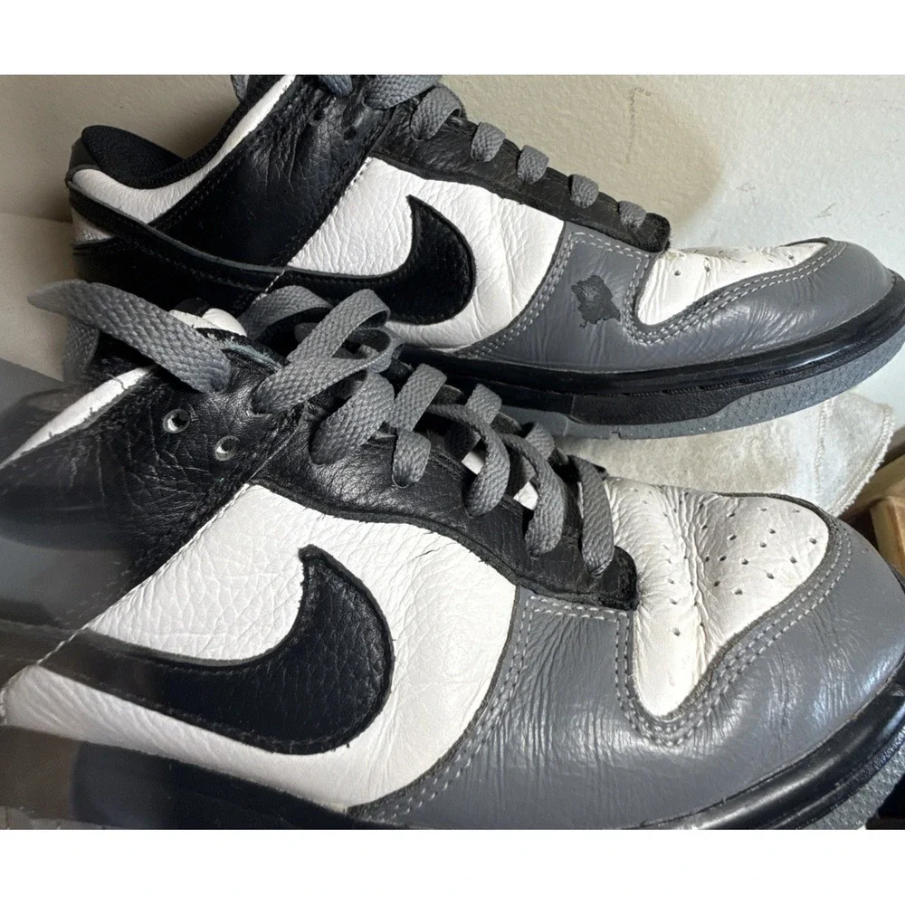 Nike Dunk Low Gray White Black Leather Sneakers Shoes Mens Size‎ 8.5